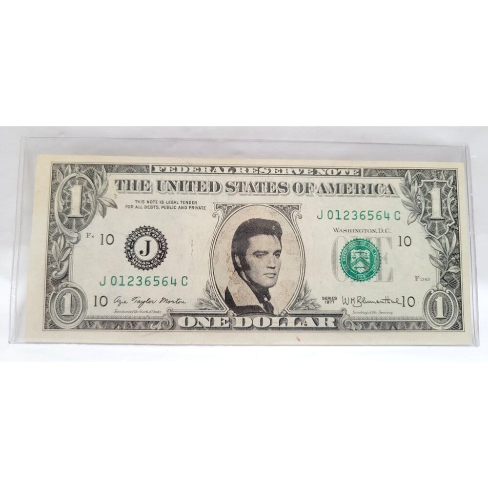Elvis Presley USA $1 One Dollar Bill Legal Tender J01236564C 1977 Plastic Sleeve